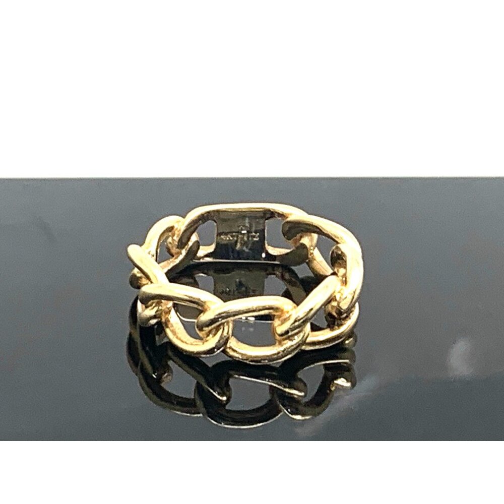 Wedding Band 14k Yellow Gold Ring 6.5mm Wide Curb Chain Estate Jewelry Size 6.5